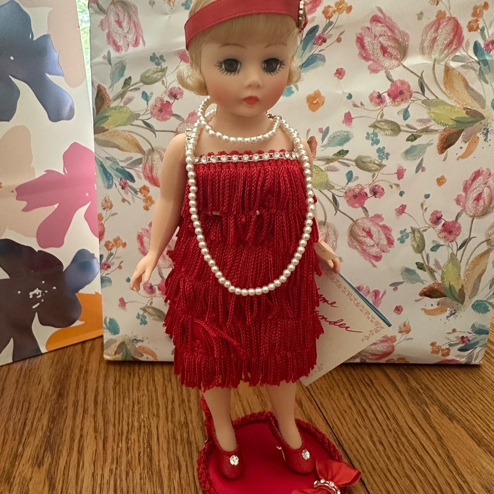 Madame Alexander with Original Box. Flapper - Red Dress & Pearl Necklace